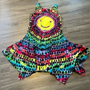Handmade Asymmetrical hem Tie Dye Dress with Smiley Face size Large